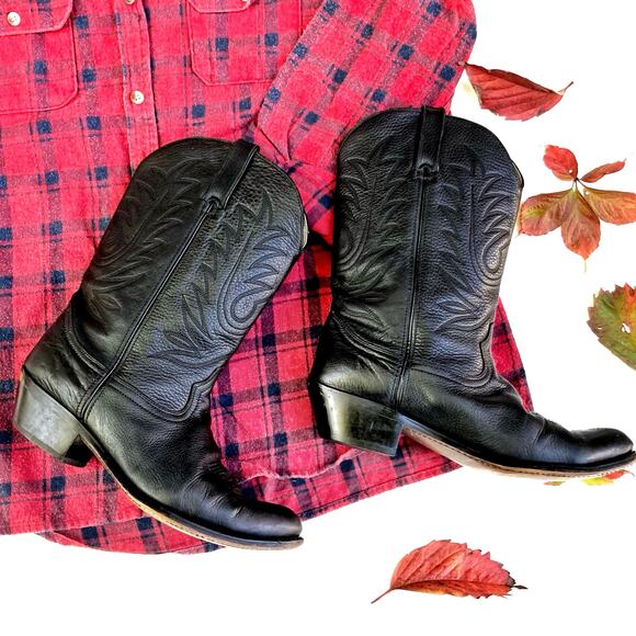 Vintage Durango Black Leather Cowboy Boots | Rugged Fall Wardrobe Staple | EUC - Picture 3 of 16